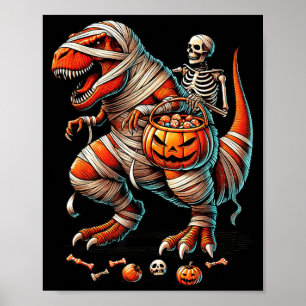 Skeleton Riding Mummy Dinosaur T Rex Kid Boy Funny Poster