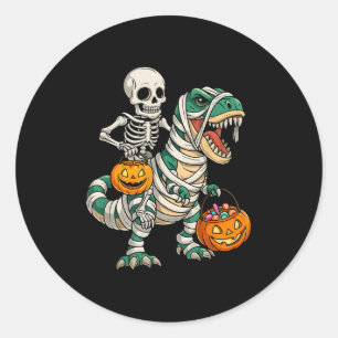 Skeleton Riding Mummy Dinosaur T Rex Kids Boys Men Classic Round Sticker