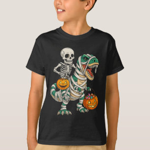 Skeleton Riding Mummy Dinosaur T Rex Kids Boys Men T-Shirt