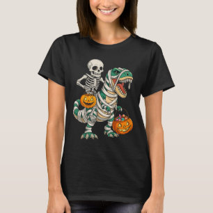 Skeleton Riding Mummy Dinosaur T Rex Kids Boys Men T-Shirt