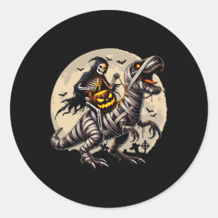 Skeleton Riding Mummy Dinosaur T Rex Pumpkin Funny Classic Round Sticker