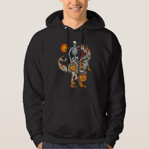 Skeleton Riding Mummy Dinosaur T Rex Pumpkin Funny Hoodie