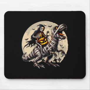 Skeleton Riding Mummy Dinosaur T Rex Pumpkin Funny Mouse Pad