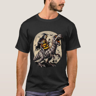 Skeleton Riding Mummy Dinosaur T Rex Pumpkin Funny T-Shirt