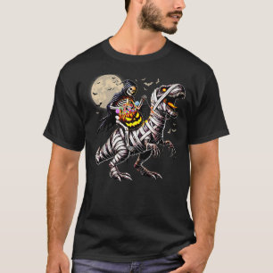 Skeleton Riding Mummy Dinosaur T Rex Pumpkin Funny T-Shirt