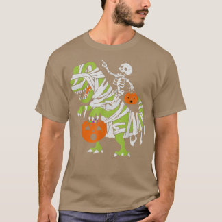 Skeleton Riding Mummy Dinosaur T Rex Pumpkin Funny T-Shirt