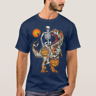 Skeleton Riding Mummy Dinosaur T Rex Pumpkin Funny T-Shirt