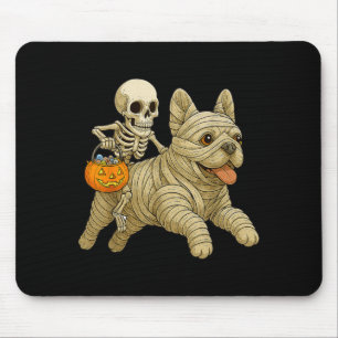 Skeleton Riding Mummy French Bulldog Dog Halloween Mouse Pad