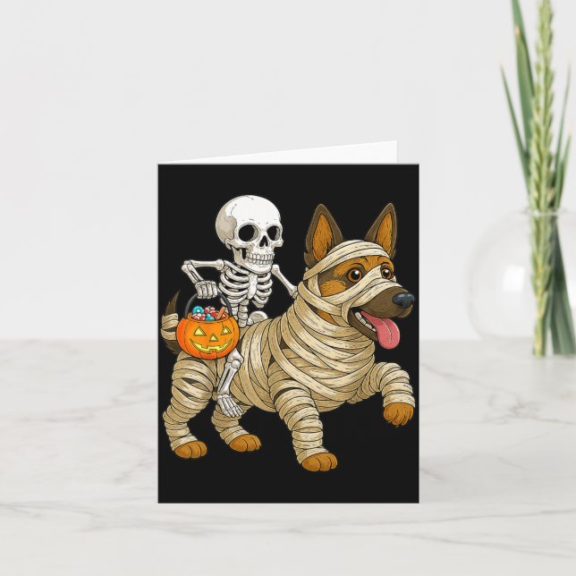 Skeleton Riding Mummy German Shepherd Dog Card (Front)