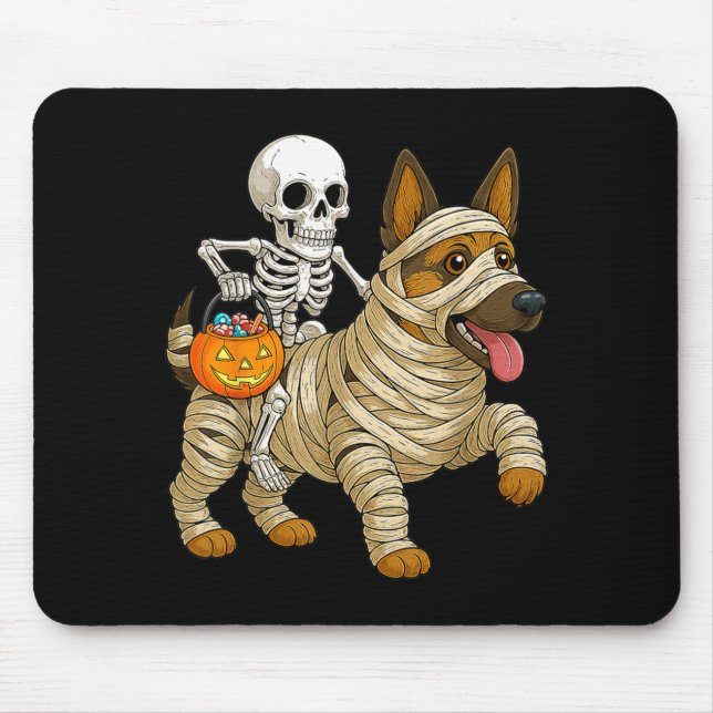 Skeleton Riding Mummy German Shepherd Dog Mouse Pad (Front)