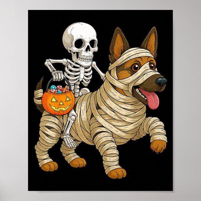 Skeleton Riding Mummy German Shepherd Dog Poster (Front)
