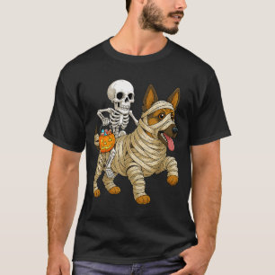 Skeleton Riding Mummy German Shepherd Dog T-Shirt