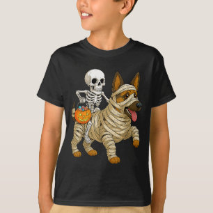 Skeleton Riding Mummy German Shepherd Dog T-Shirt