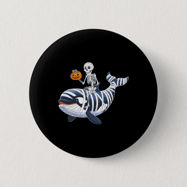 Skeleton Riding Mummy Orca Halloween Candy Whale  6 Cm Round Badge (Front)