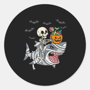 Skeleton Riding Mummy Shark Halloween Boys Toddler Classic Round Sticker