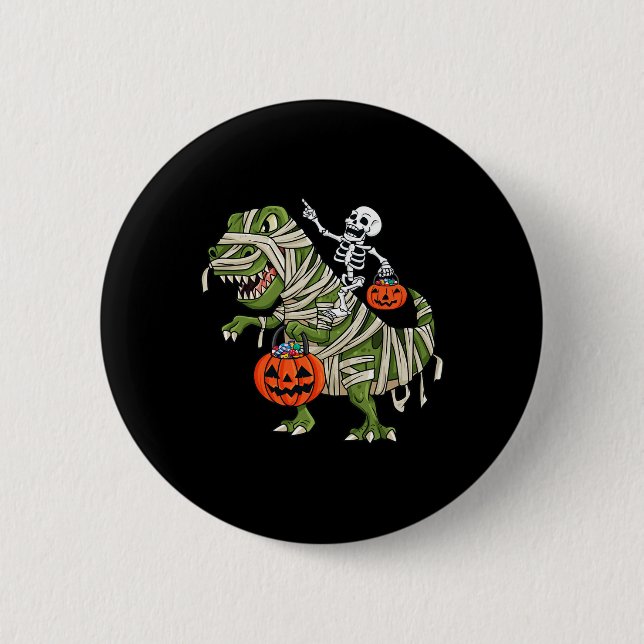 Skeleton Riding Mummy T Rex Halloween Boys Girls K 6 Cm Round Badge (Front)