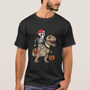 Skeleton Riding Mummy T Rex Halloween Candy Fun T T-Shirt