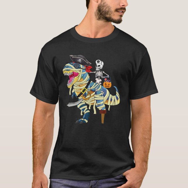 skeleton riding pirate dinosaur mummy T rex Hallow T-Shirt (Front)