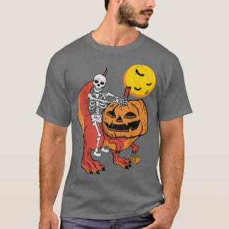 Skeleton Riding Pumpkin head Dinosaur T re Hallowe T-Shirt
