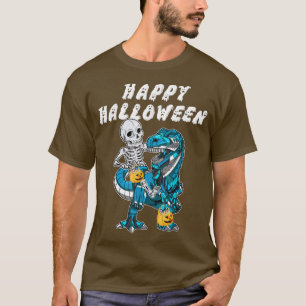 Skeleton Riding Robot Dinosaur T re Halloween Kids T-Shirt