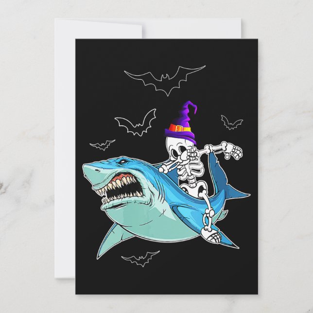 Skeleton Riding Shark Funny - Crazy Halloween Gift Invitation (Front)