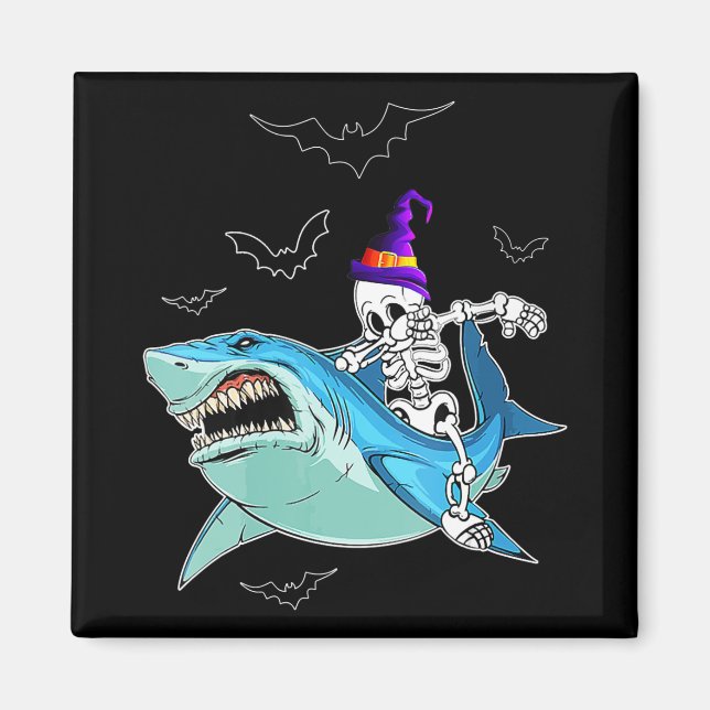 Skeleton Riding Shark Funny - Crazy Halloween Gift Magnet (Front)