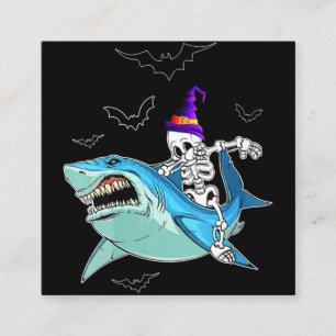 Skeleton Riding Shark Funny - Crazy Halloween Gift Square Business Card