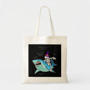 Skeleton Riding Shark Funny - Crazy Halloween Gift Tote Bag