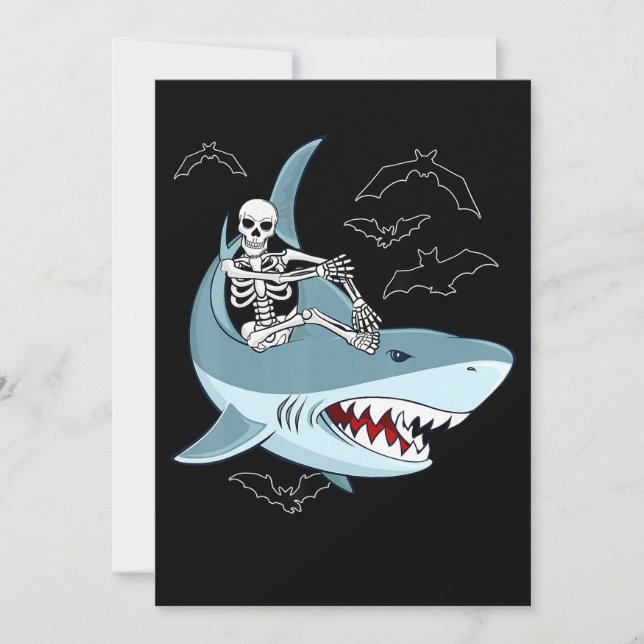 Skeleton Riding Shark Funny Halloween Boys Girls Invitation (Front)