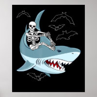 Skeleton Riding Shark Funny Halloween Boys Girls