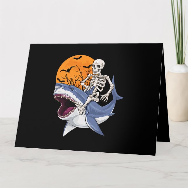 Skeleton Riding Shark Funny Halloween Costume Boys Card (Front)