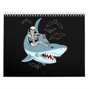 Skeleton Riding Shark Funny Halloween Gifts Calendar