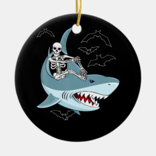 Skeleton Riding Shark Funny Halloween Gifts Ceramic Tree Decoration