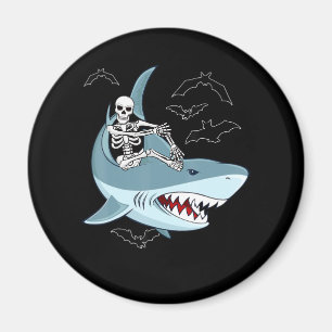 Skeleton Riding Shark Funny Halloween Gifts Magnet