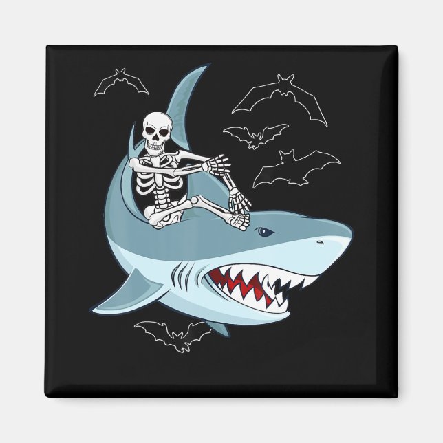 Skeleton Riding Shark Funny Halloween Gifts Magnet (Front)