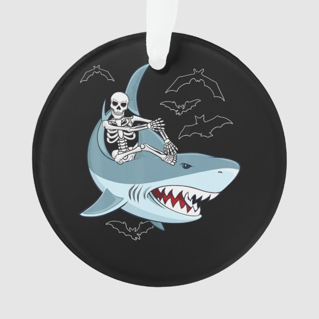 Skeleton Riding Shark Funny Halloween Gifts Ornament (Front)