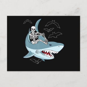 Skeleton Riding Shark Funny Halloween Gifts Postcard