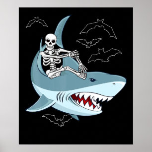 Skeleton Riding Shark Funny Halloween Gifts Poster