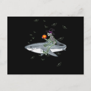 Skeleton Riding Shark - Funny Halloween Shark Gift Postcard