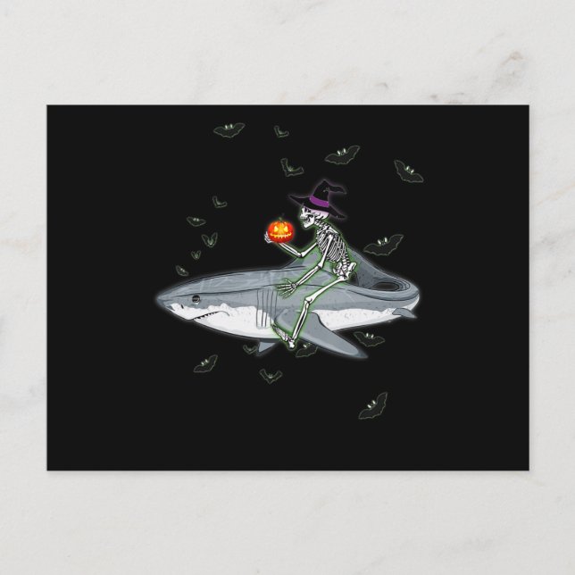 Skeleton Riding Shark - Funny Halloween Shark Gift Postcard (Front)