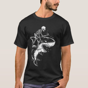 Skeleton Riding Shark Halloween Spooky Animal Bone T-Shirt