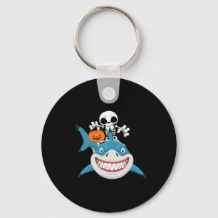 Skeleton Riding Shark Jack O'lantern Pumpkin Hallo Key Ring
