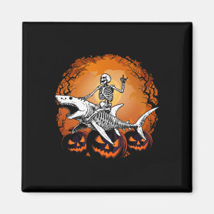 Skeleton Riding Shark Lazy Halloween Costume Funny Magnet
