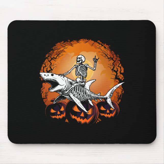 Skeleton Riding Shark Lazy Halloween Costume Funny Mouse Pad (Front)