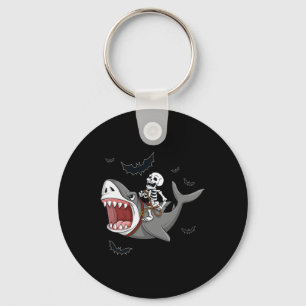 Skeleton Riding Shark Scary Halloween Boys Girls K Key Ring