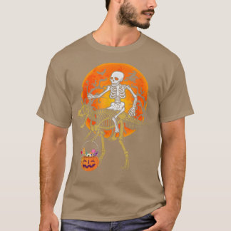 Skeleton Riding Skeletal Dinosaur T re Funny Hallo T-Shirt