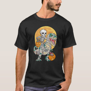 Skeleton Riding T Rex - Moonlit Mummy Dinosaur Kid T-Shirt