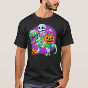 Skeleton Riding T-Rex Mummy Dinosaur Halloween Fun T-Shirt