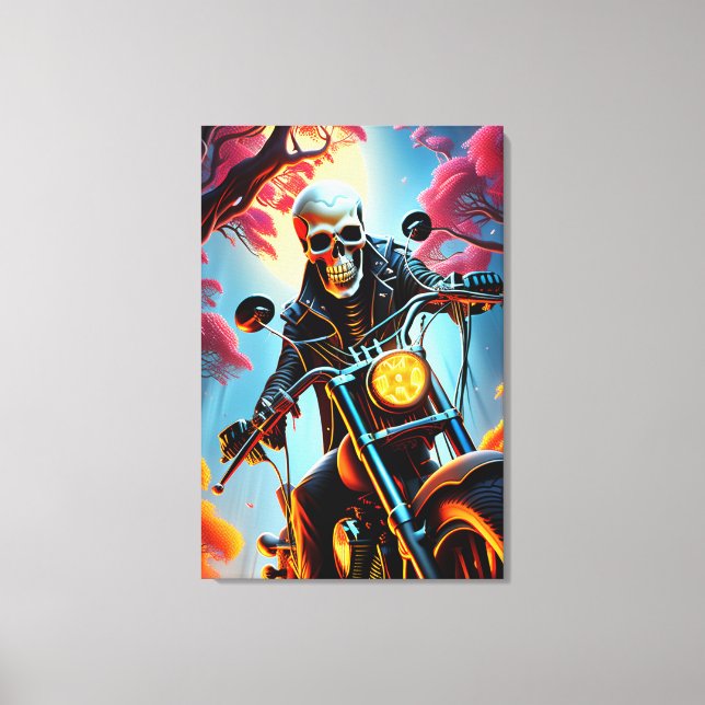 Skeleton Riding through the fire cave Canvas Print (Front)