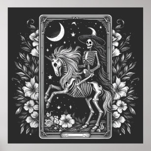 Skeleton Riding Unicorn Skeleton Tarot Card Poster